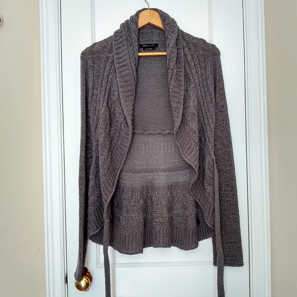 BCBG MaxAzria S gray cardigan waterfall ribbon